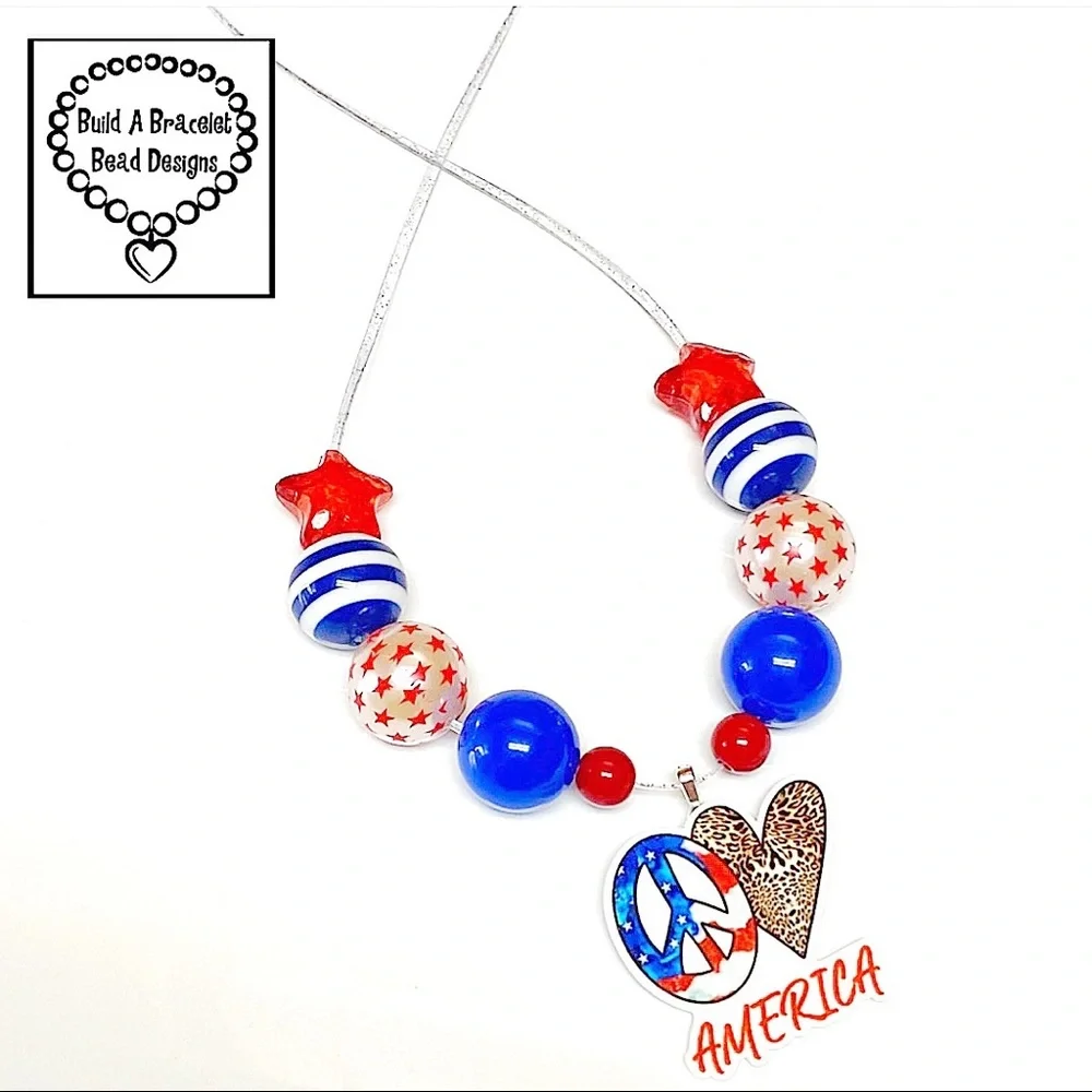 Handmade 4th of July Patriotic Necklace Red White Blue Adjustable America 250
